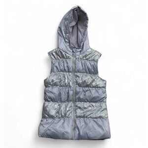 HeartSoul Girl Silver Hooded Puffer Vest XL With Sequined Accents Polyester